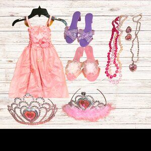 Princess Dress Up Set for Little Girls Dress Tiara Shoes Jewelry Pink Purple